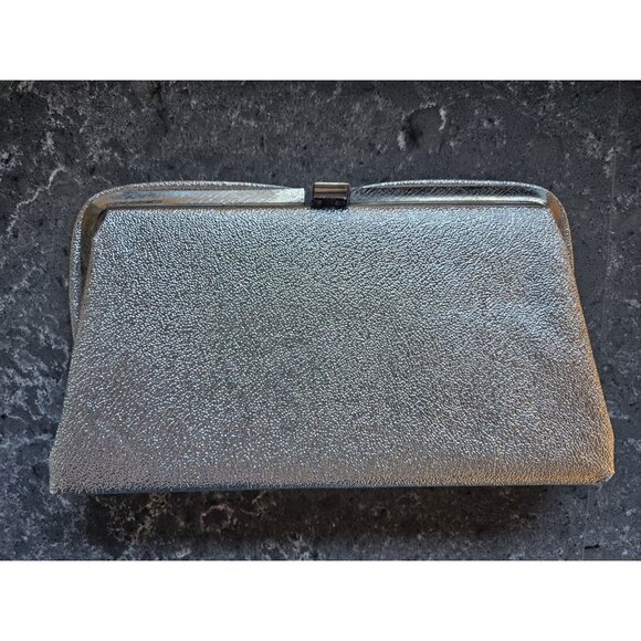 1950s-60s Silver Lame Evening Clutch Bag 9.5" x 5.5" With Metal Chain - Picture 4 of 10